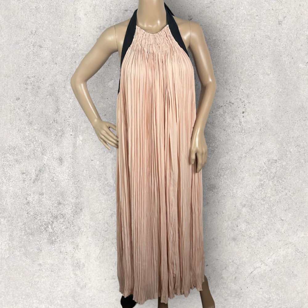 Aritzia Le Fou Couvin Dress Blush Pink Black Silk Size XXS Halter Maxi Bohemian‎ - Picture 3 of 12